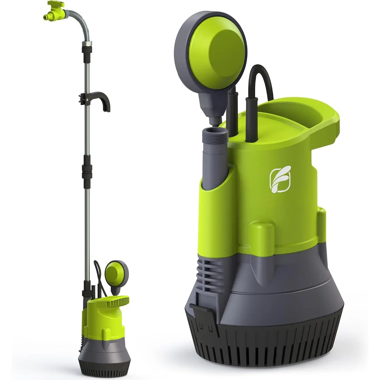 Automatic Submersible Rain Barrel Pump - 1/2HP, 1050GPH, Manual Option, Float Switch, 26ft Extension Tubes, Adjustable Securing Hook, Humane Portable Handle, Garden Hose Thread for Water Transfer, Flood Cleanup