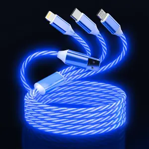 Flowing LED Braided 3-in-1 Charging Cable, Multi Plug Fast Glow Charge Cord for All Smartphones & Vehicle Use