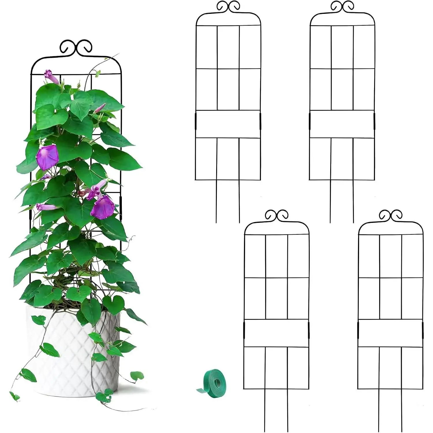 4 Pack 31'' Plant Trellis for Climbing Plants Indoor & Outdoor, Metal Trellis for Potted Plants, Plant Support for Houseplant, Vines, Pothos, Rose, Ivy, and Flowers, Black