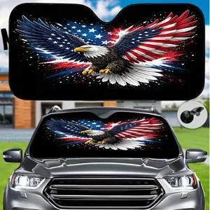 1pc American Flag Bald Eagle Print Windproof and Sunshade, UV Protection to Keep Your Car Cool, Foldable for Easy Storage as Interior Accessory, Featuring Elastic Straps for Most Car Models, Perfect Gift for New Owners on Valentine's Day or Easter