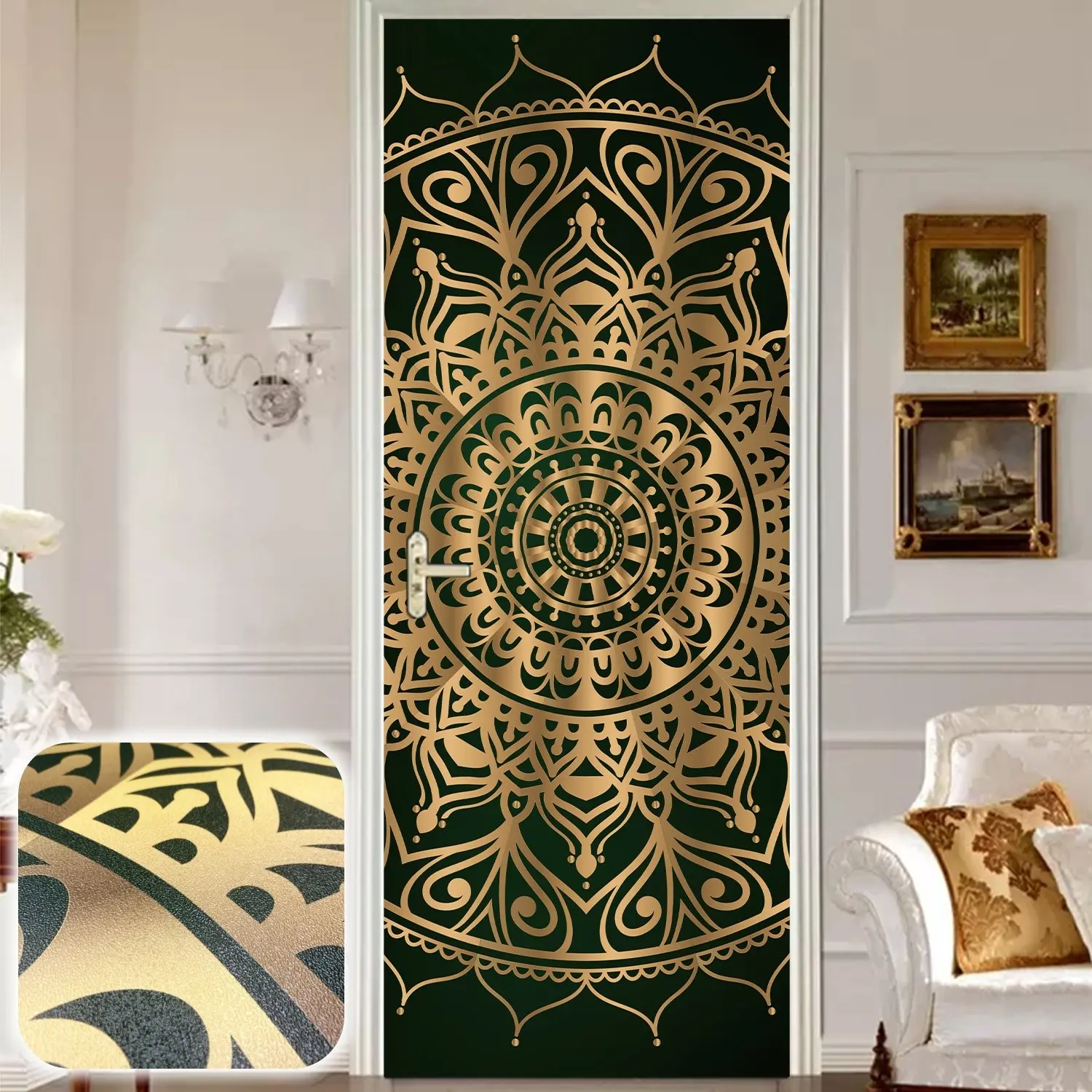 Mandala 3D Door Sticker, Fantasy Art Floral Decoration, Self-Adhesive Entrance Door Decal, Magical Home Decor, Easy to Apply
