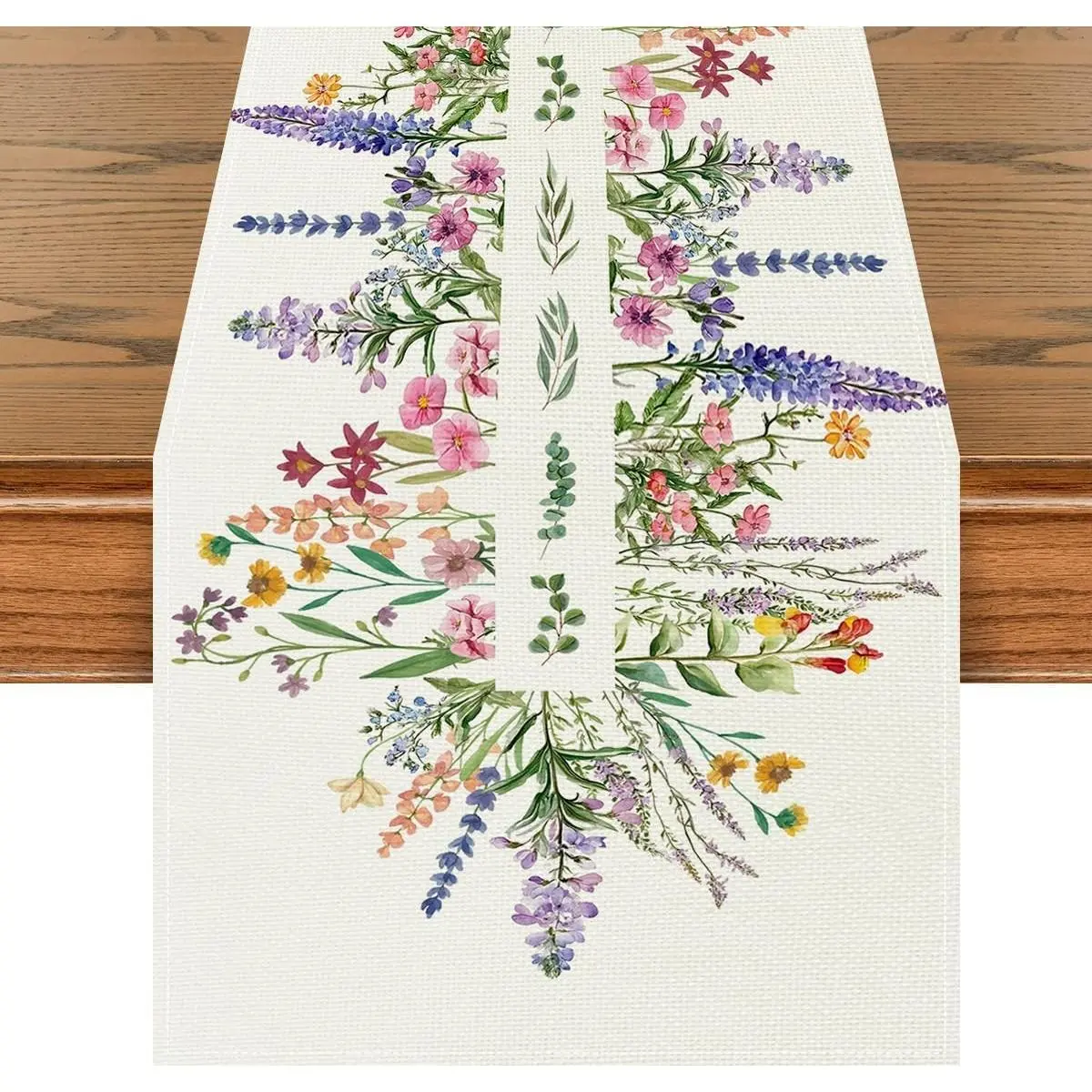 72 x 13 Inch Spring Wildflower Table Runner – Floral Table Runner with Symmetrical Wildflower Pattern for Garden Parties, Kitchen, Mantel, Dining Table Décor, Spring Party Supplies
