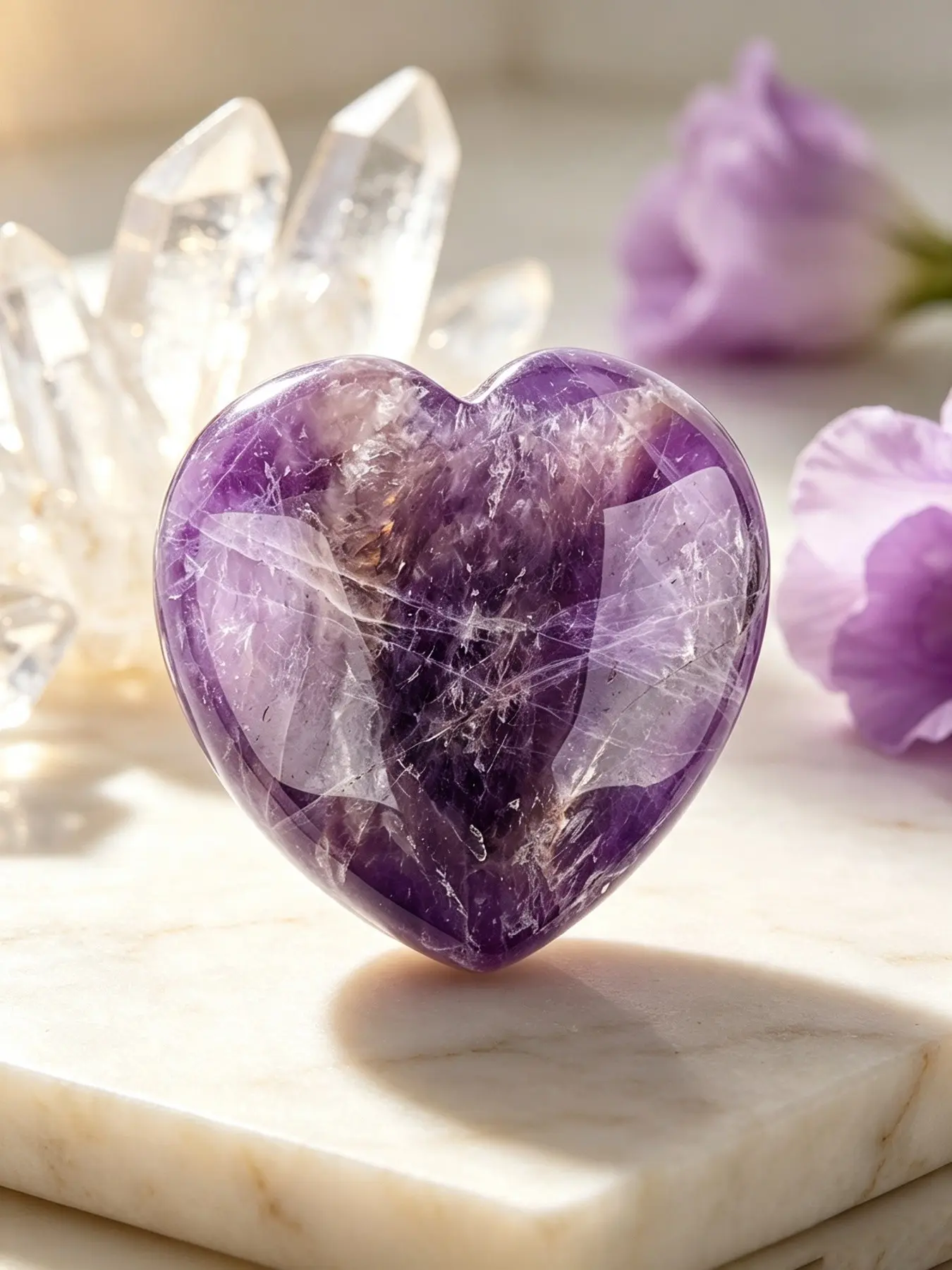 1pc A cute large 4cm/1.57 cm natural amethyst heart-shaped decorative piece hand-polished. It is a healing crystal with positive energy for love, suitable for home decoration, Valentine's Day gifts, and as a mineral collection craft.