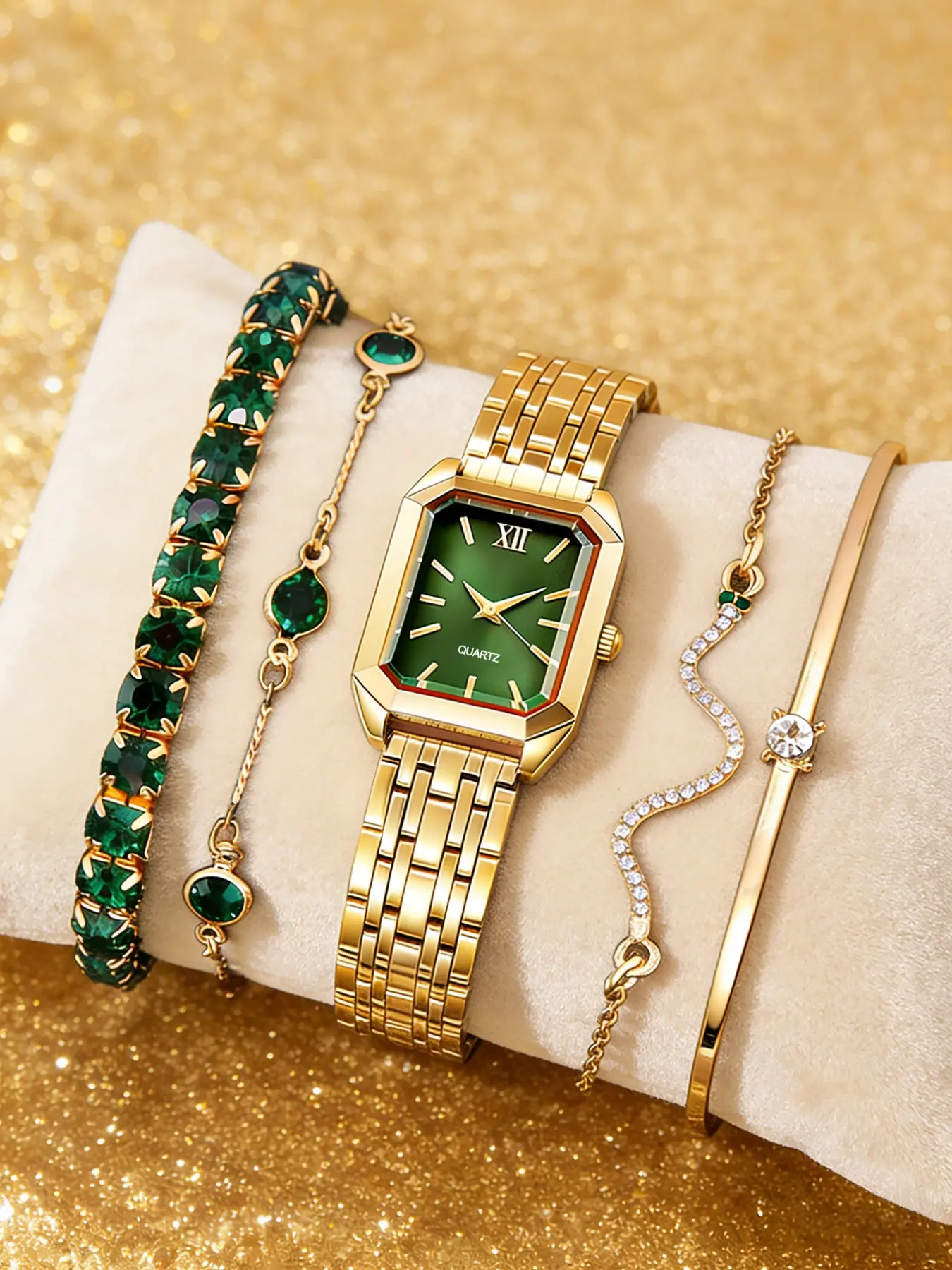 Women's Elegant Quartz Watch Set with Bracelet, Dial, Round Face, Mineral Glass, Perfect Gift for Mother/girlfriend