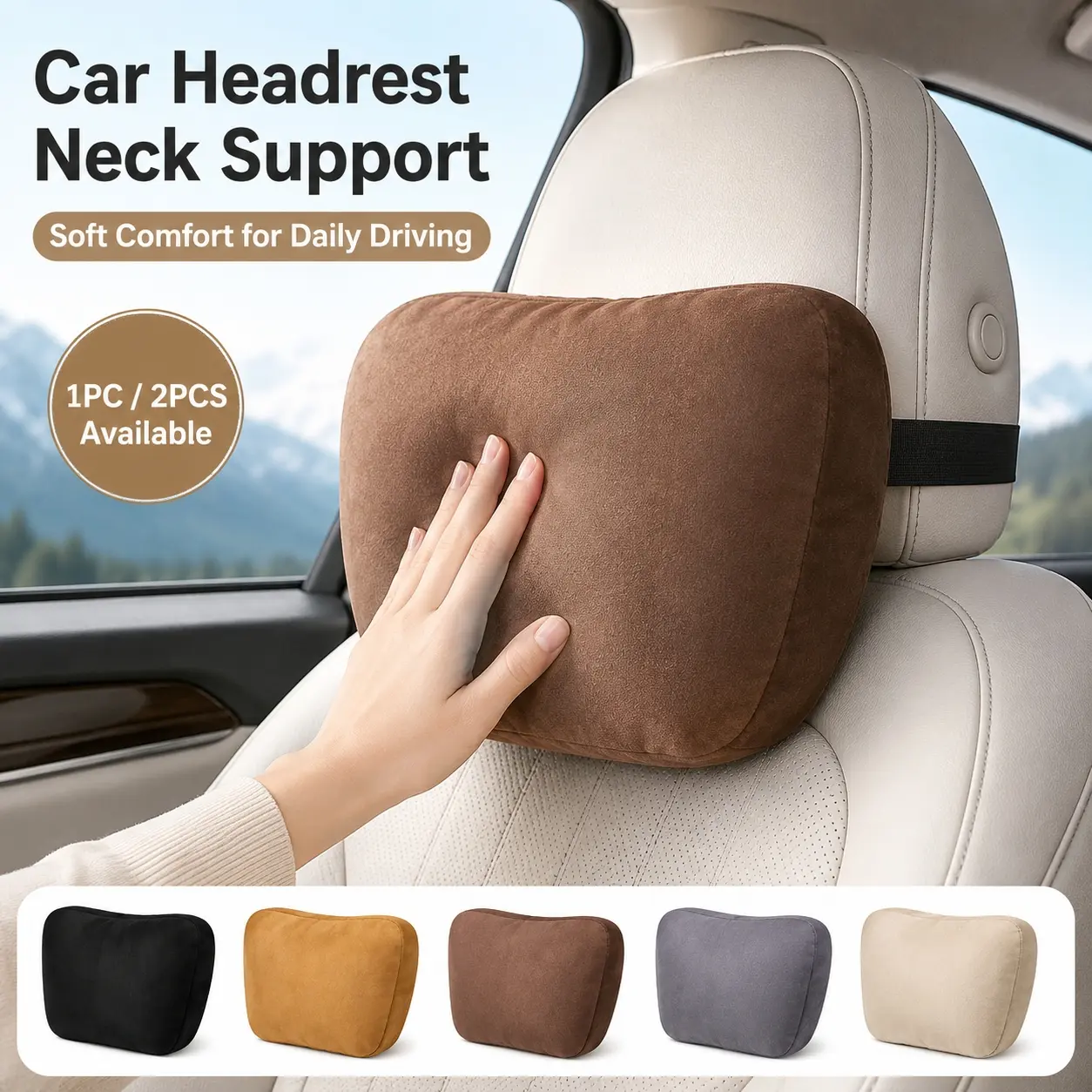 1/2PCS Car Headrest Neck Support Pillow, Memory Foam Neck Rest Cushion with Adjustable Strap, Universal Automotive Car Seat Pillow for Driver Passenger, Soft Auto Headrest Cushion for Driving Comfort and Vehicle Interior Accessories