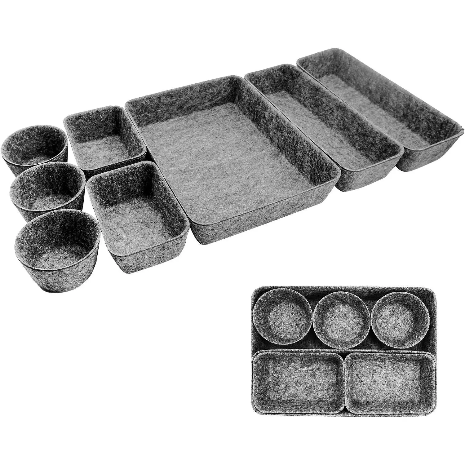 8 count Drawer Organizers, Separators, Storage Box,Felt Storage Bins Inserts Tool Containers  Basket Shelf Cubes Foldable Drawer Dividers Desk Organisers - Grey
