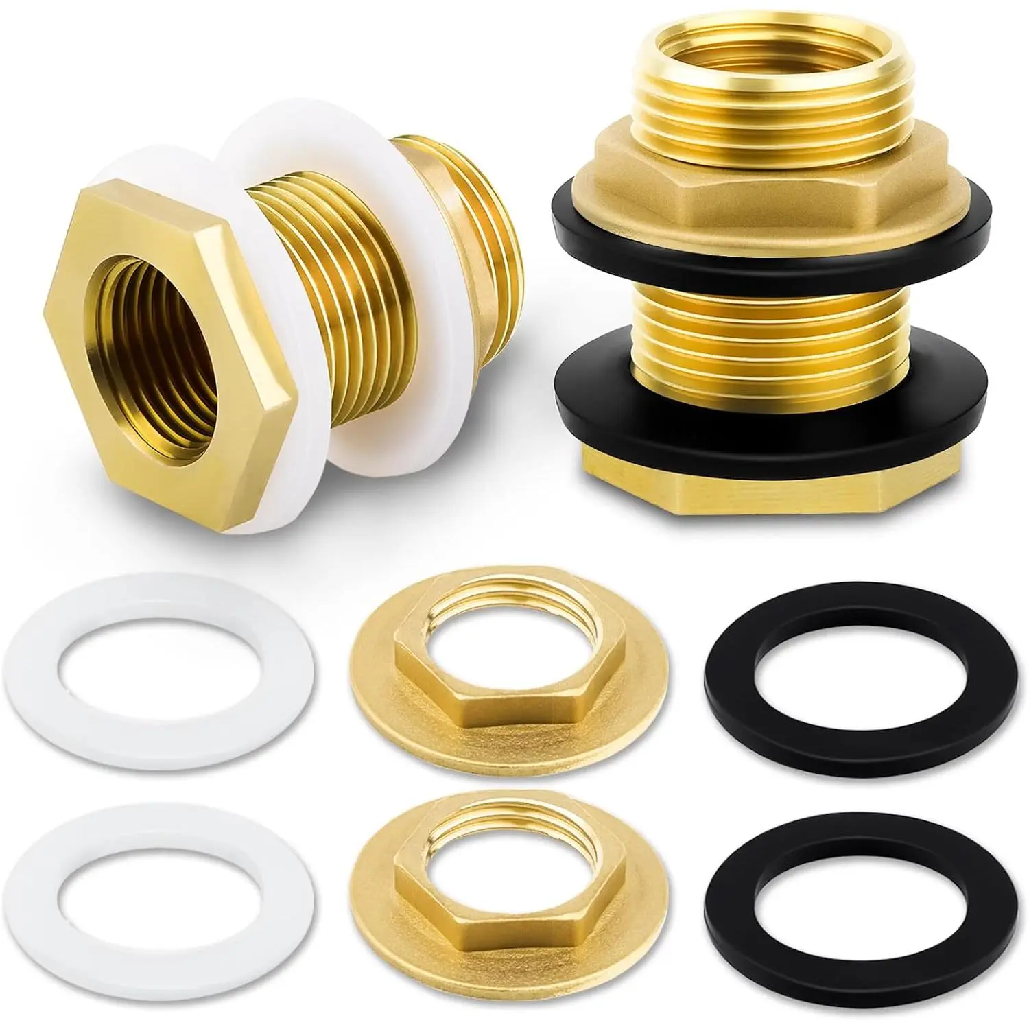 2 Pack Brass Bulkhead Fitting - 3/4" NPT Female Thread to 1" Male Thread Bulkhead Connector, Water  Bulkhead Fitting 1.5" Length for Rain Barrel, Plastic Water Towers & Garden Hose Adapter