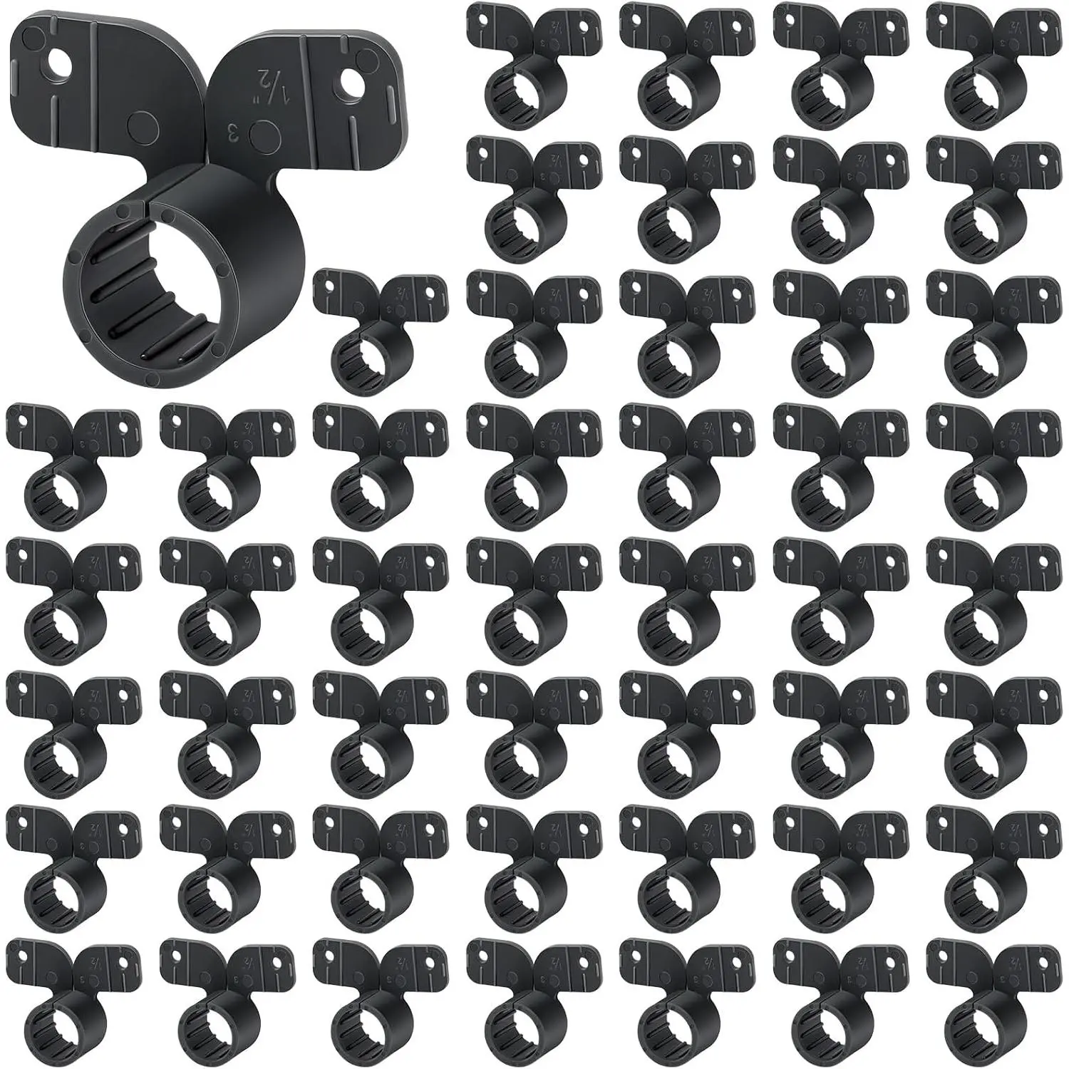 50 Pack 1/2 Inch Pex Suspension Pipe Clamps - Butterfly Style Tubing Supports for PEX, Copper, CPVC Pipe, Black