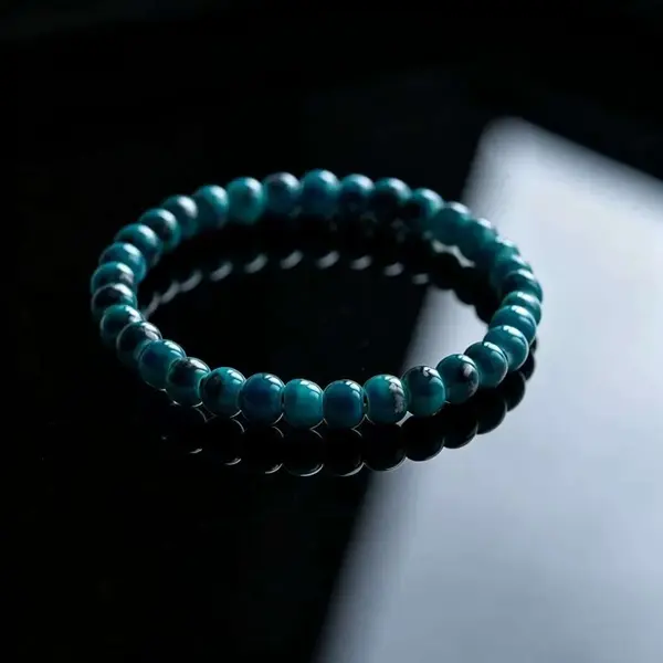 Women's Handmade Dark Specks Teal Dark Green Flat Beads Ceramic Porcelain High-Temperature Kiln Glaze Stretch Bangle - Boho Slim Dainty Minimalist Stackable Wrist Jewelry for Everyday Summer Wear match couple elastic fit