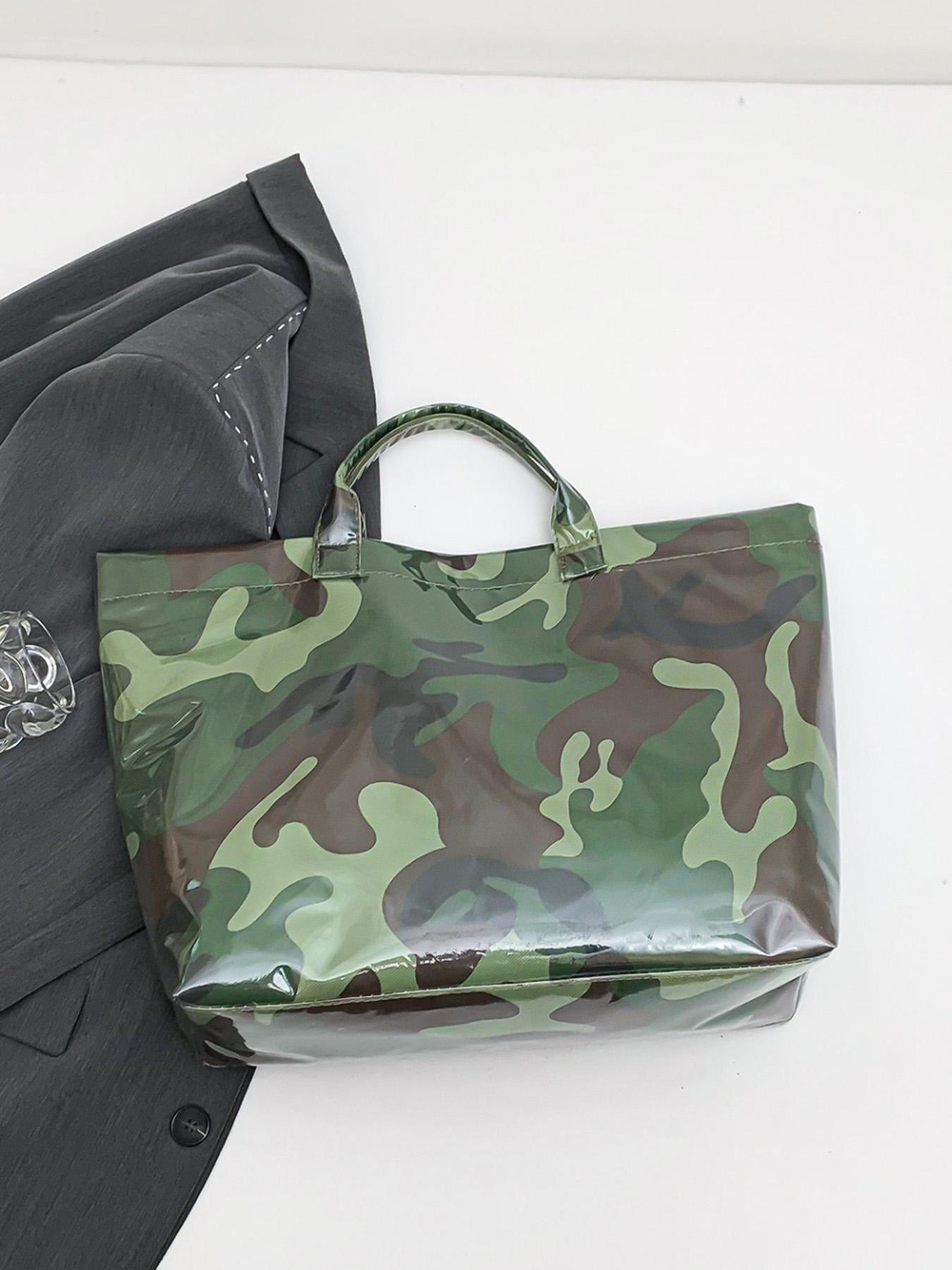 Fashion Camouflage Pattern Handbag, Casual Versatile PVC Tote Bag for Women, Trendy All-match Bag for Daily Commuting, Fashionable Bag for Daily Use