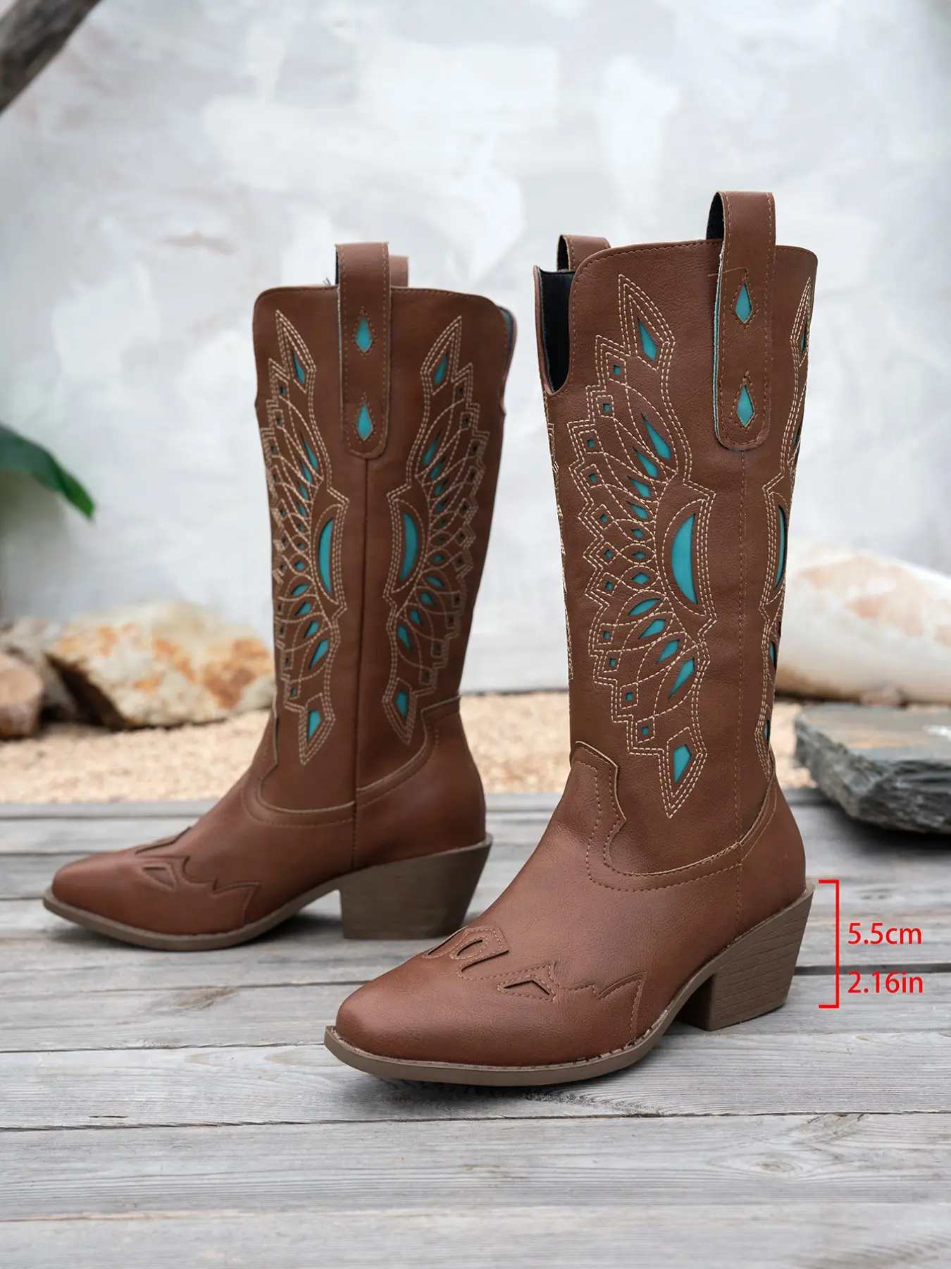 Women's Western Cowboy Boots, Pointed Toe Mid-Calf PU Leather Boots, Fashionable Vintage Style, All Seasons Wear, Perfect for Daily Outing