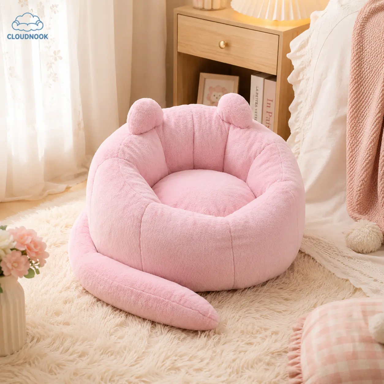 Cat-shaped sofa with long tai Adult bean bag sofa with without installation Suitable for various environments such as living room, bedroom, etc. Relax and enjoy life,pink