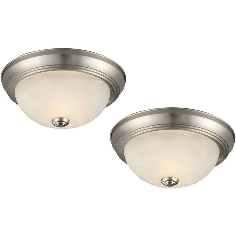 2-Pack Flush Mount Ceiling Light, 2-Light Traditional Fixture, Satin Nickel with Alabaster Glass, Dimmable, for Bedroom, Hallway, Entryway, 587527
