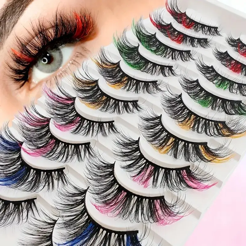 10 Pairs Mixed Color False Eyelashes, Dramatic Christmas Halloween Eyelashes, Soft Comfortable Dense Curl, Natural Look, Stage Makeup, Party Gift, Volume Style Lashes