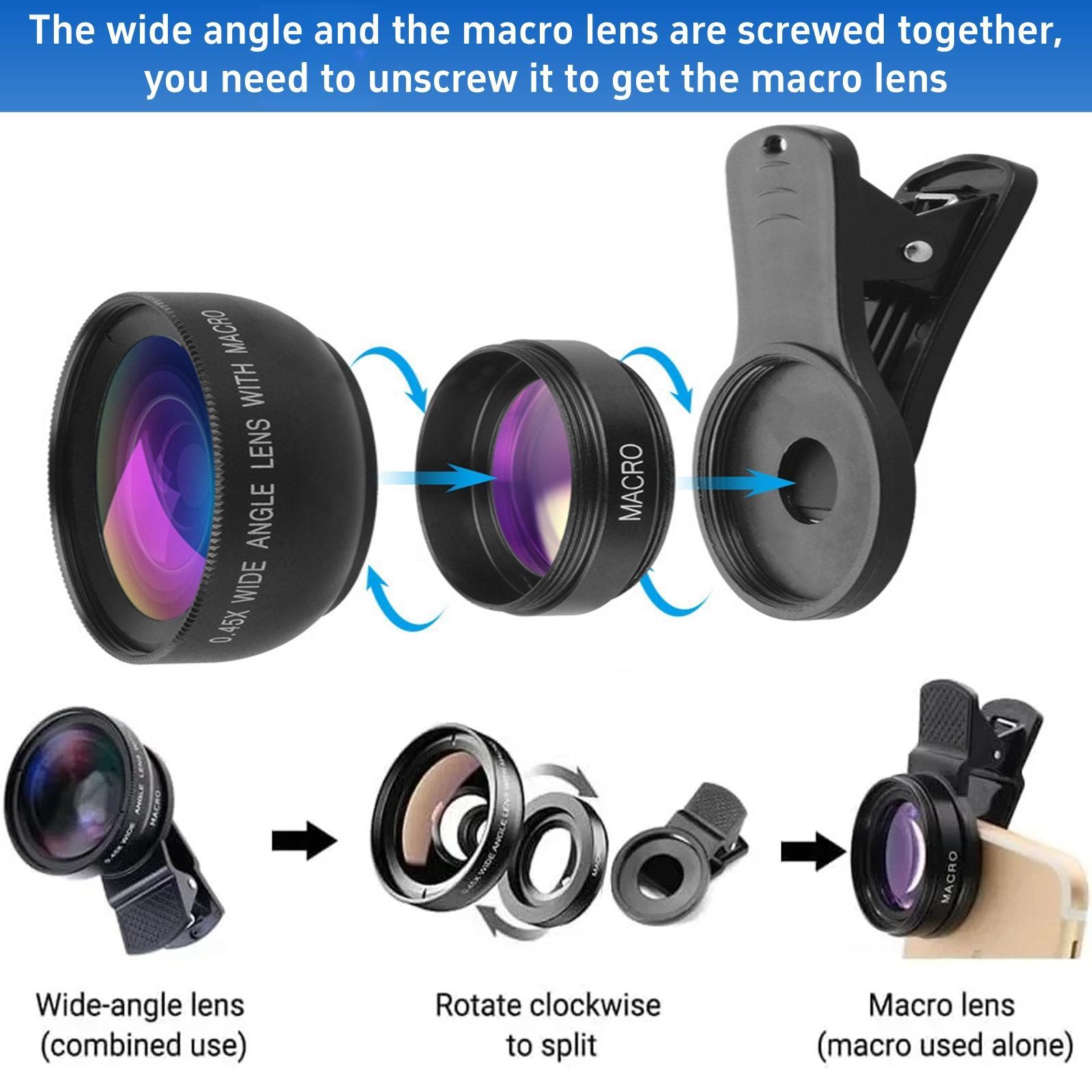 0.45X Phone Wide Angle Lens, 2-In-1 Camera Lens, 0.45x Super Wide Angle & Macro HD, Universal Clip-On for iPhone & Android Phones, Accessories