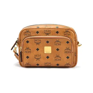 MCM Aren 24K Gold-Plated Camera Bag – Unisex Crossbody and Shoulder Bag in Monogram-Coated Canvas, Brown and Cognac