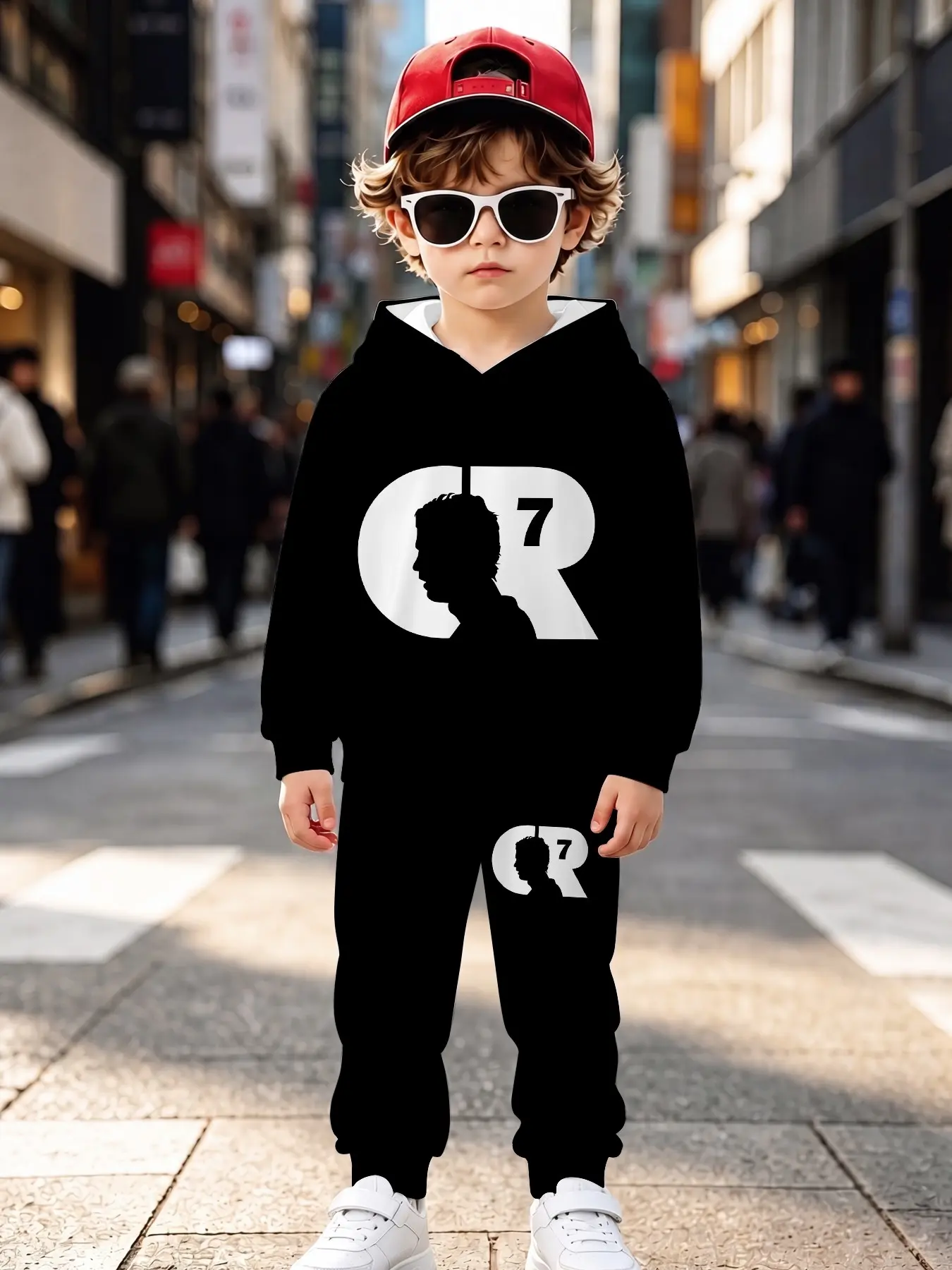 Minimalist Kids Sweatshirt and Pants Set, Casual Long Sleeve Sweatpants, Loose Fit, All over Print, Fall & Winter Wear