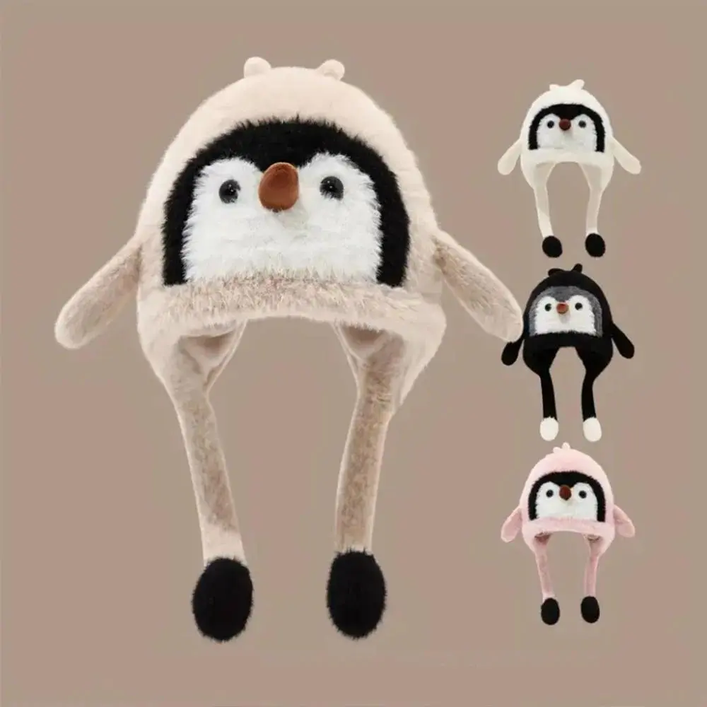 Cute Penguin Winter Hat for Kids Boys and Girls - Fluffy Animal Earflap Beanie with Pull String Chin Strap, Soft Plush Anime-Inspired Warm Cap, Cozy Cold Weather Gear, Ideal for School Commute, Outdoor Snow Play & Holiday Gift