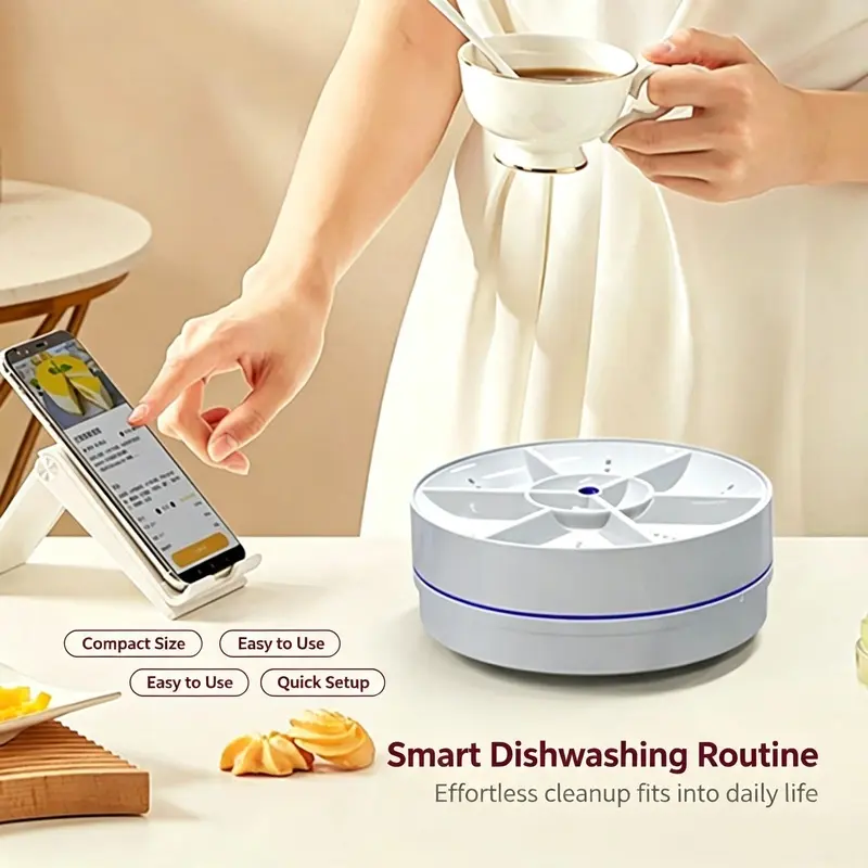 Cordless Mini Sink Dishwasher, 45kPa Vortex & Ultrasonic Dish Cleaner, Rechargeable No-Installation Portable Washing Machine for Dishes Fruits Vegetables, Perfect for Apartment Dorm RV Camping Small Kitchen