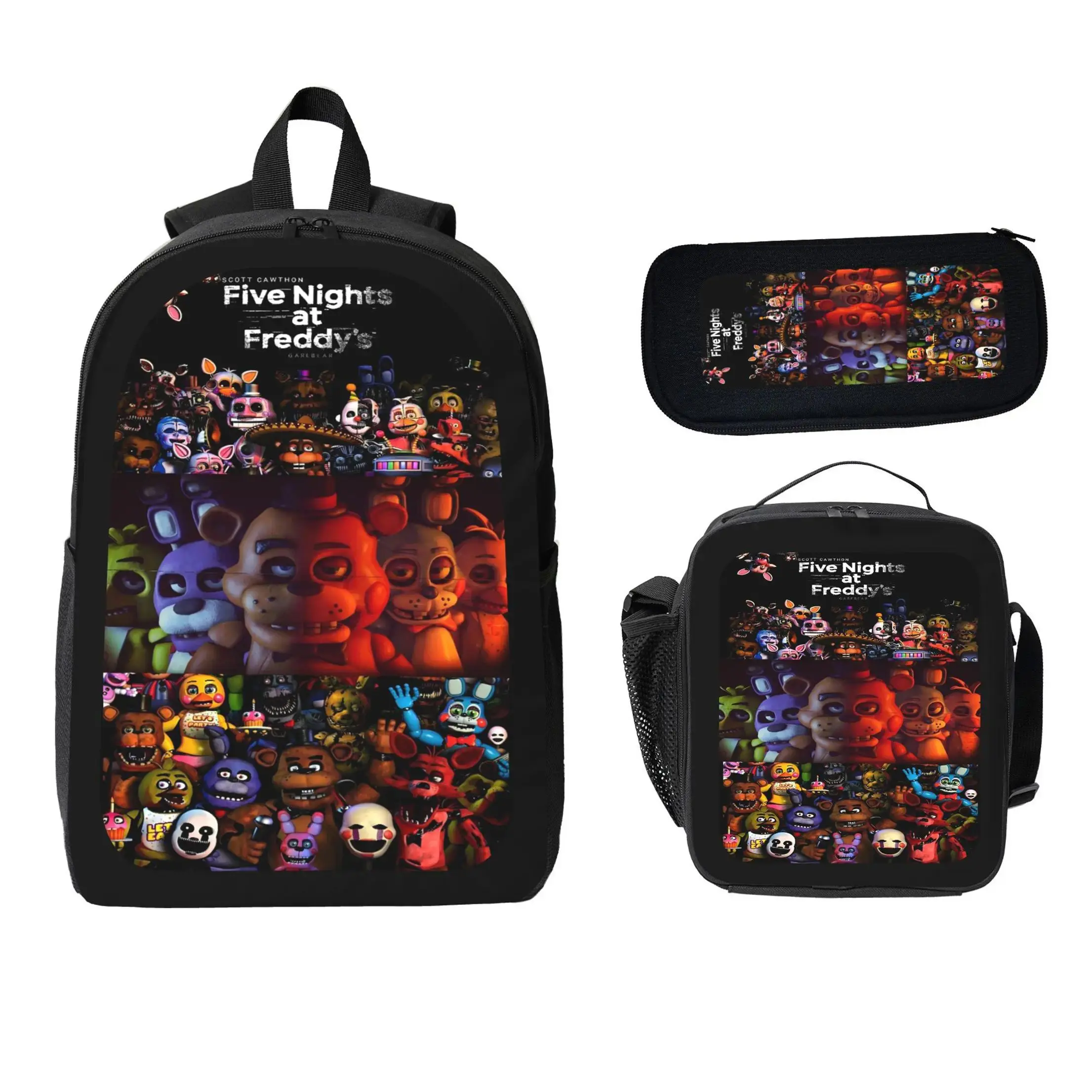 Five Nights At Freddys Backpack Set BackpackLunch Bag Pencil Case Anime FNAF Bookbag Kids Backpack Teen Backpack Travel Backpack Student Gamer Gift Back To School TikTok Viral Trendy Unisex Boys Girls Daily Carry, And Lunchbox Set Backpacks