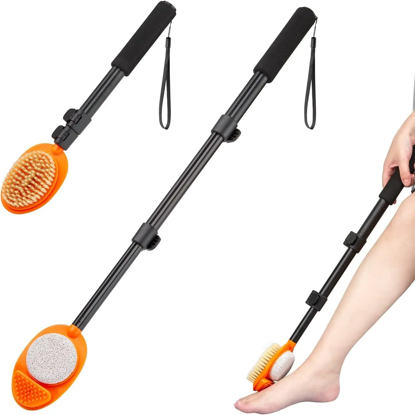 Foot Scrubber with Pumice Stone, 3 in 1 Adjustable Aluminum Tube 15"-28" Shower feet Dead Skin Remover, Foot Cleaning Brush for Seniors,Elderly, Disabled Men and Women