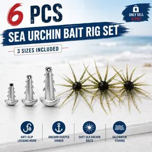 6 PCS Sea Urchin Bait Anchor with Anti-Slip Bait Locking Hook Sinker, 3 Size Fishing Rig Set with Soft Sea Urchin Baits, Perfect for Surf, Pier, Boat & Saltwater Fishing