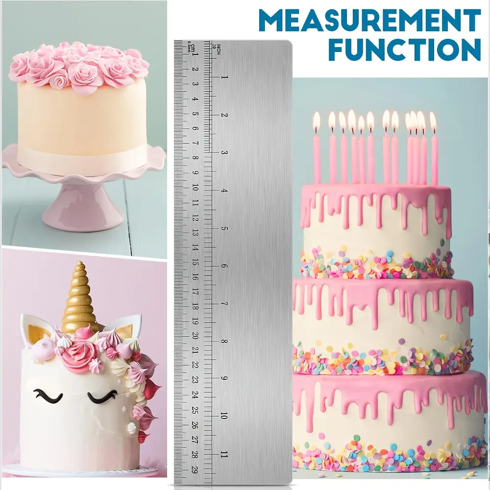 1Pc Stainless Steel Frosting Smoother Scraper With Scale Ruler 10 & 12 Inch Optional Heavy Duty Cake Icing Leveler Easy Clean Cream Mousse Cheesecake Decor Tool For Home Bakery Restaurant Birthday Easter Back To School Baking Gift