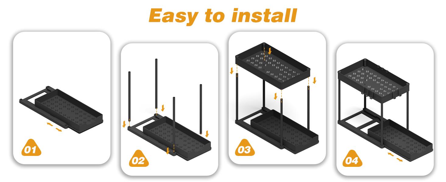 Under Sink Organizer – Bathroom Cabinet Storage with Pull Out Sliding Drawers – 12.8 Inch Shelf for Kitchen, Bathroom, Laundry Room & Cleaning Supplies Organization