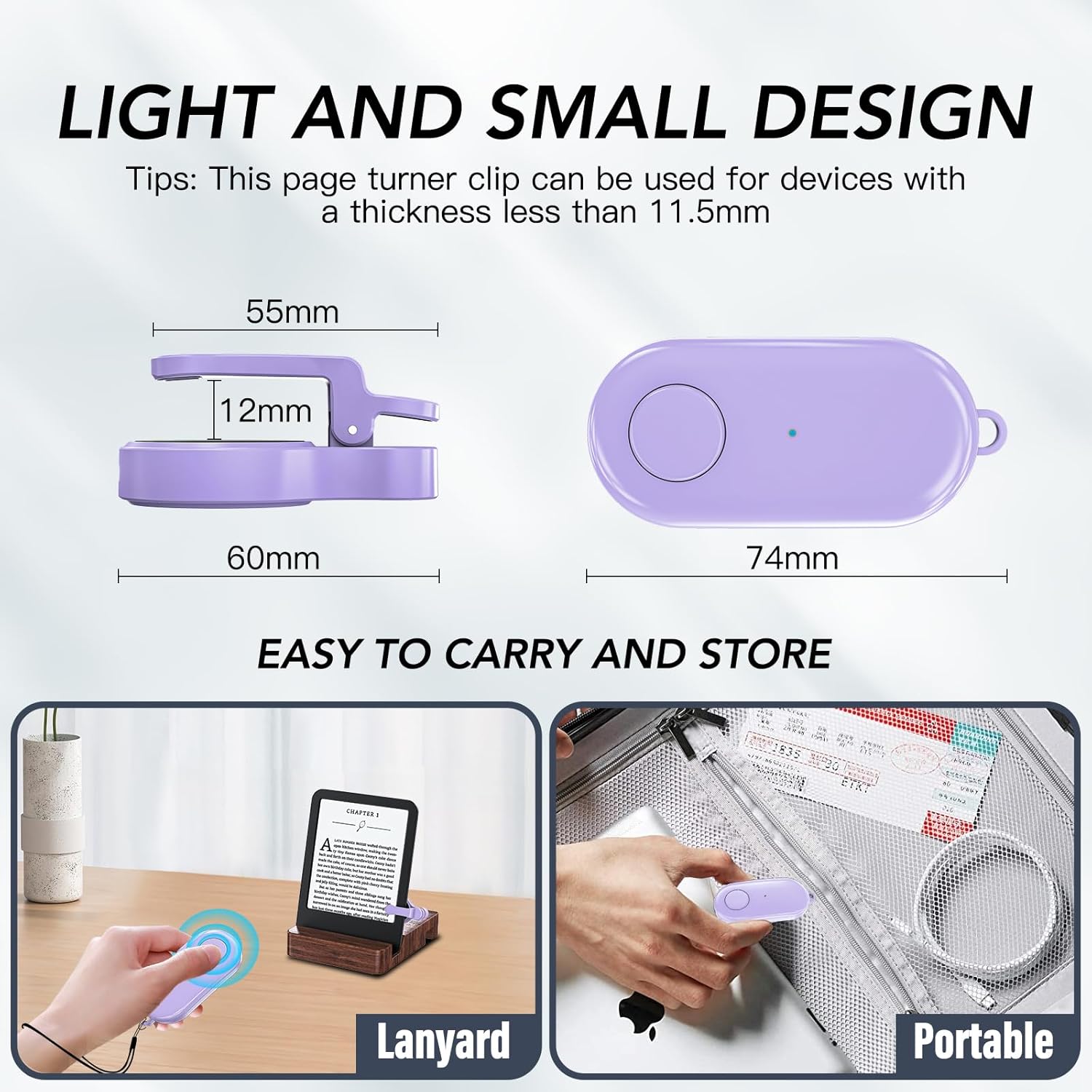 Remote Control Page Turner for Kindle Paperwhite Oasis Kobo eReaders,Kindle Clicker Page Turner Accessories for iPhone,iPad, Android Tablets Reading Novels,Camera Video Record&Shutter Selfie (Purple)