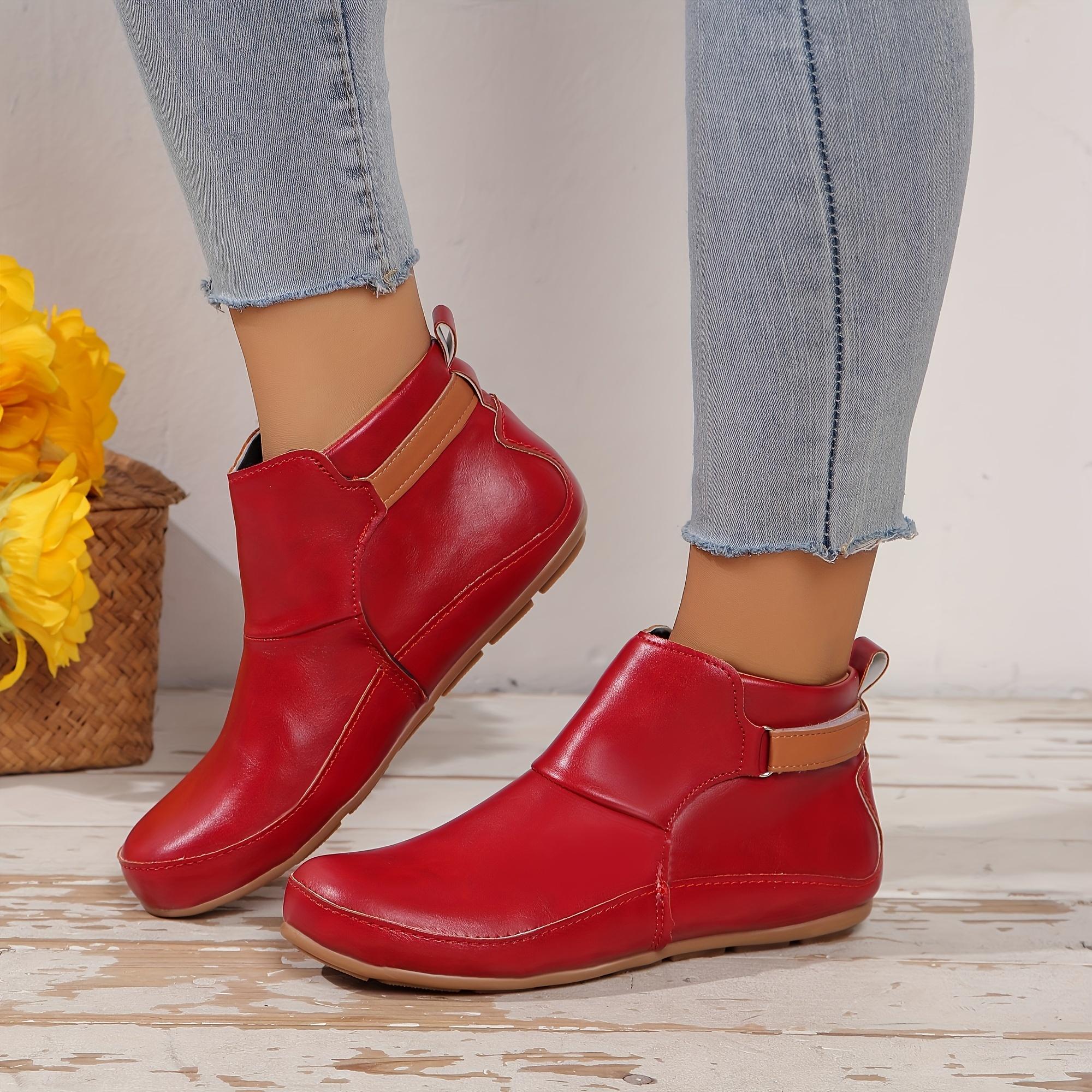 Trendy Solid Color Boots for Women, Featuring a Slip-On Design with a Soft Sole, Platform, And Buckle Belt, Perfect for Winter with a Versatile Round Toe., Women Shoes