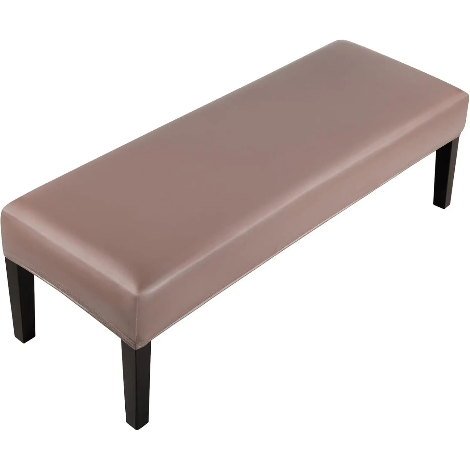 Stretch Faux Leather Dining Bench Cover - Anti-Dust Waterproof Bench Slipcover Seat Cushion Protector for Bedroom, Kitchen, Hotel, Banquet (Pu Dark Tan)