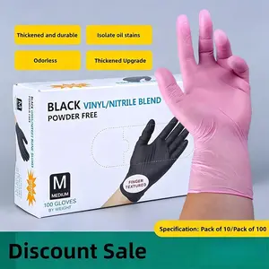 Black Pink Nitrile Disposable Gloves Powder Free Latex Free Food Safe Waterproof Oil Resistant Textured Fingertip Gloves for Household Cleaning Kitchen Cooking Pet Care Hair Dyeing Nail Art Gardening Salon Beauty Tattoo Multipurpose Work Gloves for