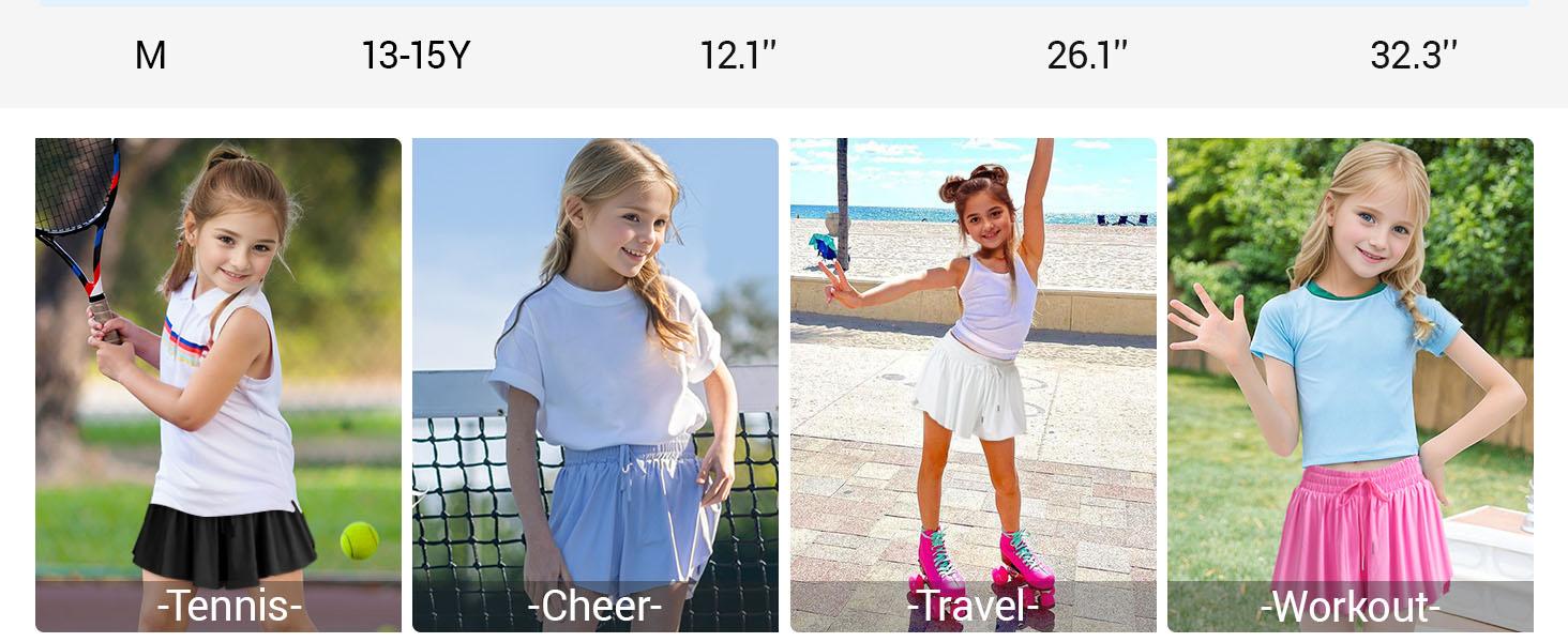 Girls Butterfly Shorts Flowy Shorts with Pocket 2-in-1 Dance Athletic Shorts for Girl 7-14 Years