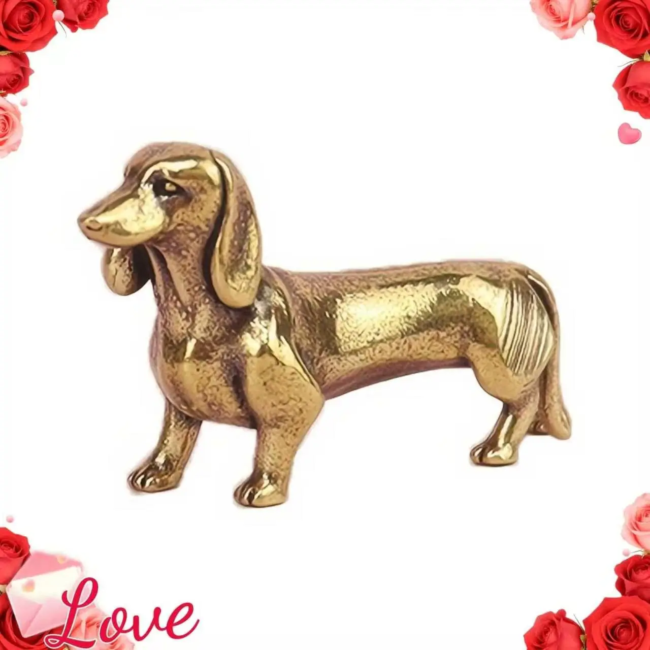 Mini Brass Dachshund Statue Ornament, 1 Count Miniature Dog Figurine, Desktop Decoration Ornament for Home Office, Home Decor, Cute Desktop Decoration