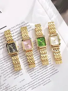 4-piece women's square dial quartz stainless steel watch set, Analog quartz movement, perfect for matching different clothing, is an ideal gift for New Year, Christmas, birthdays, Mother's Day, graduation ceremonies, and anniversaries