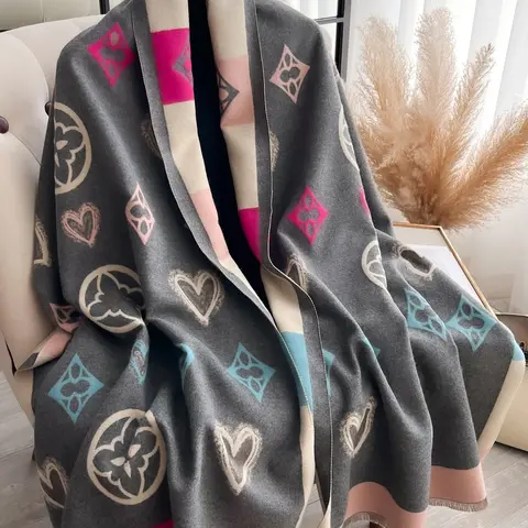 Women's Elegant Fall & Winter Warm Shawl, Dual-Sided Design, Soft Imitation Cashmere Windproof Warm Scarf, Outdoor Accessory, Elegant Printed Scarf