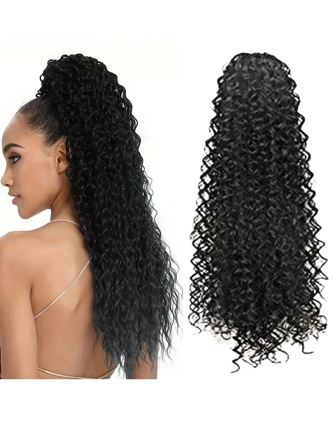 Synthetic Curly Ponytail, Realistic Invisible Drawstring Ponytail, Fluffy Natural Volume Enhancer Drawstring Tiny Curl High Ponytail Hair Extensions