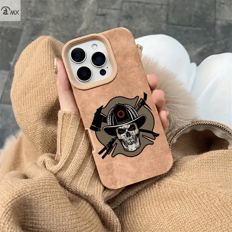 stylish,gift,Skull Firefighter Badge Design Artificial Leather Phone Case for iPhone 16, 16 Plus, 16 Pro, 16 Pro Max, 15, 15 Plus, 15 Pro, 15 Pro Max, 14, 14 Plus, 14 Pro, 14 Pro Max, 13, 13 Pro, 13 Pro Max, 12, 12 Pro, 12 Pro Max, 11, 11 Pro, 11 Pr,Vinta