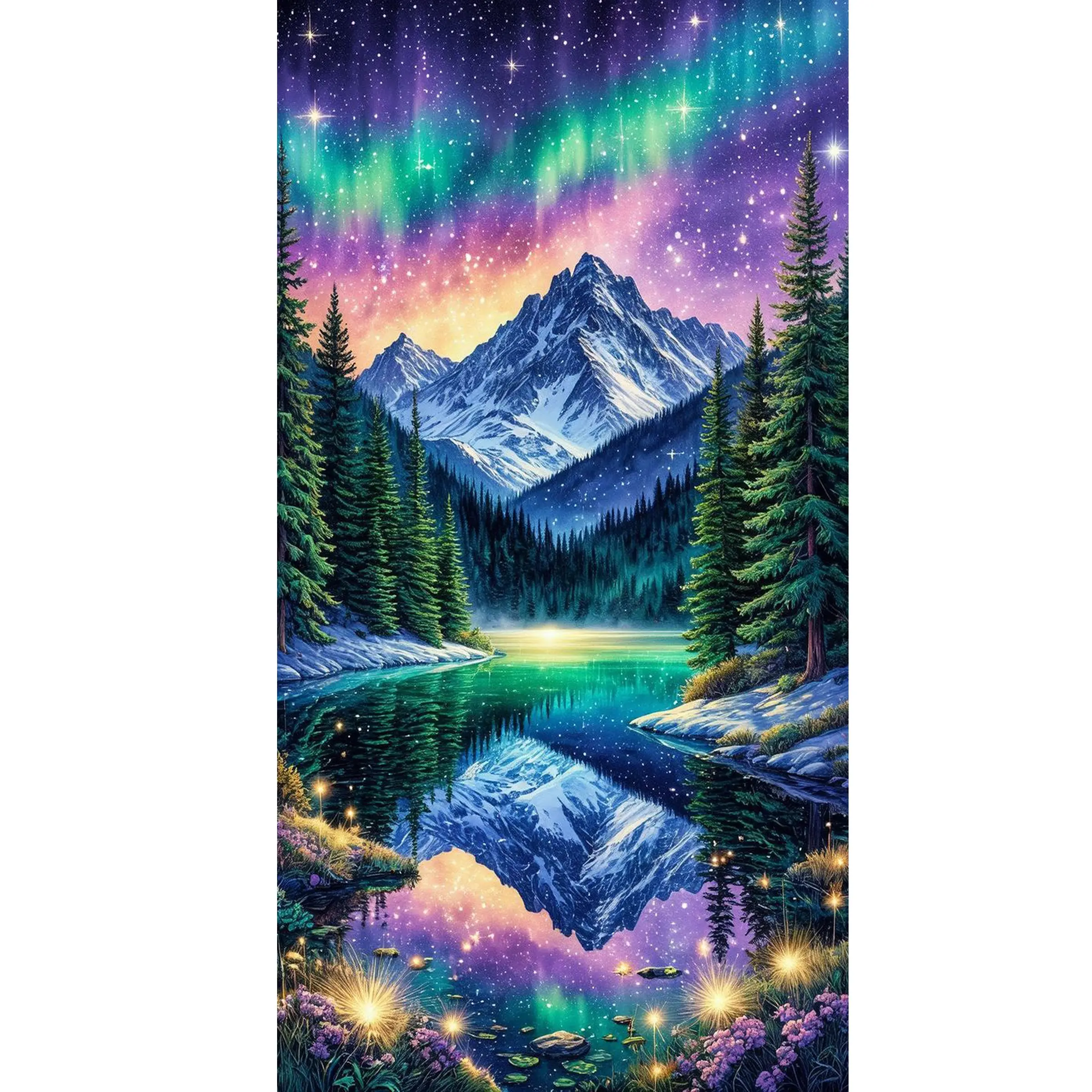 5D DIY Diamond Painting Kit, Full Diamond Mosaic Artwork, Enchanted Aurora Borealis Design, Rhinestone Wall Decor Gift