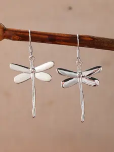 Delicate Silver Dragonfly Drop Earrings - Minimalist Insect Dangle Earrings, Nature & Casual Wear Jewelry