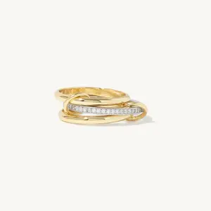 Loveden Interlocking Two-Tone Paved Zircon Ring, Gold Plated Copper Stackable Statement Ring For Women