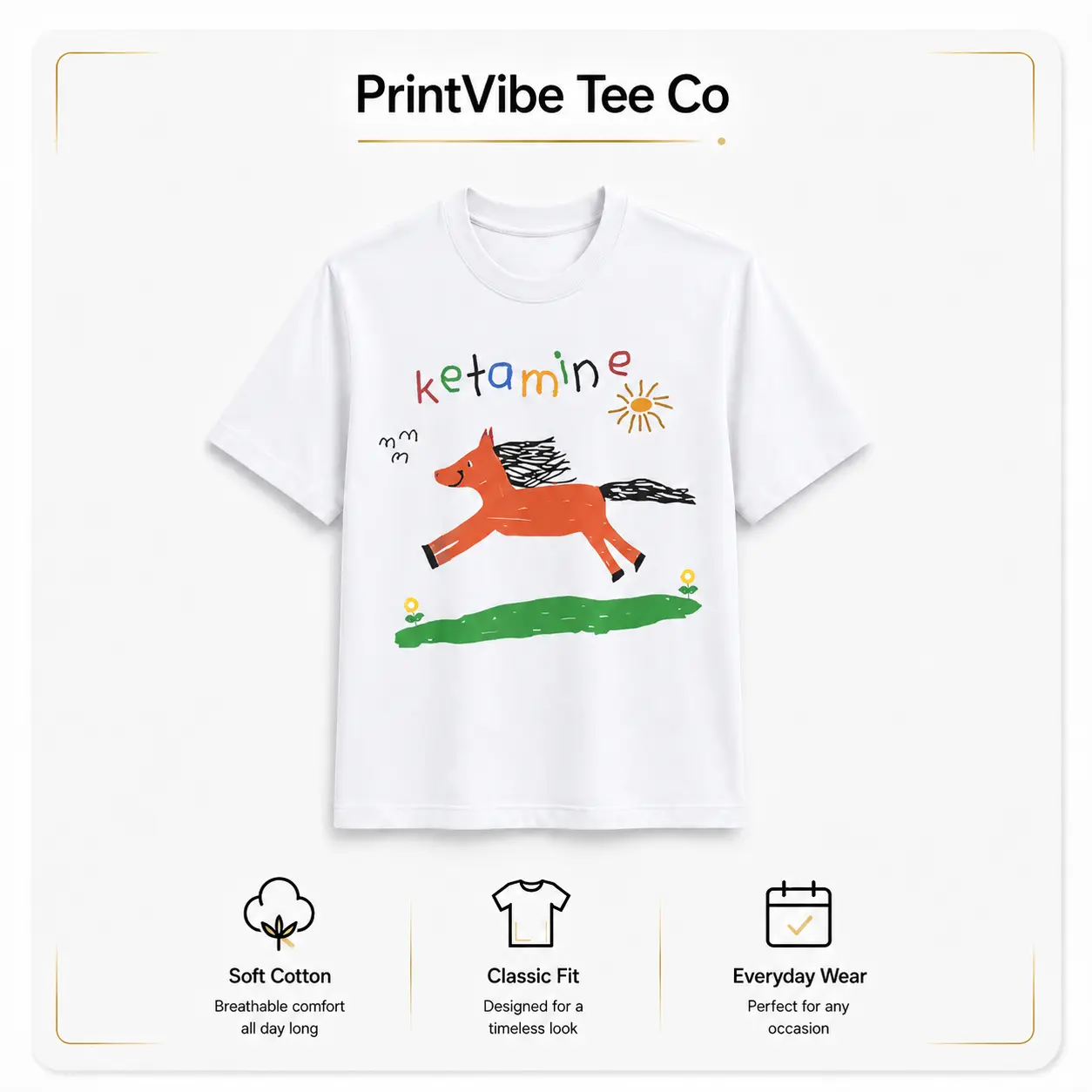Graphic T-Shirt for Men with Ketamine Pony Nurse Meme, Cotton Streetwear Top, Lightweight Short Sleeve in Plus Sizes, Tshirt, Cargo Pants, Shortsleeve, Casual, Round Neck, Us Plus Sizes For Easy Fit Choice, Sweatpants