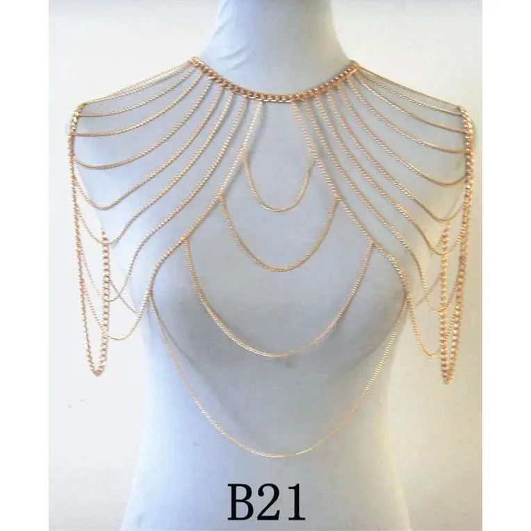 FREE SHIPPING STYLE A36 Gold Colour CHAIN DOUBLE SHOULDERS CHAIN JEWELRY 3 COLORS