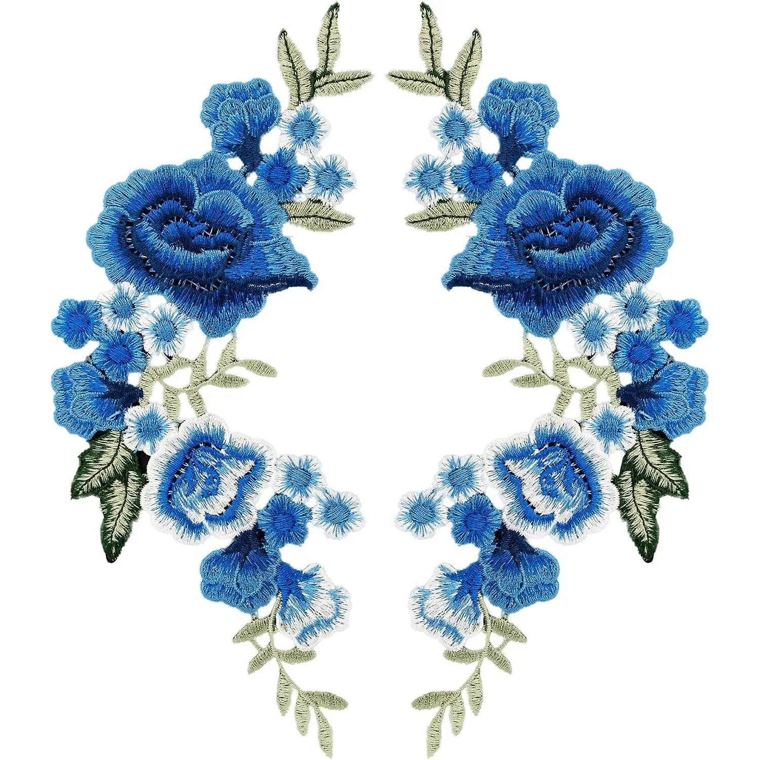 , 1 Pair Blue Rose Embroidery Patch Beautiful  Embroidered Applique Patches for Clothes