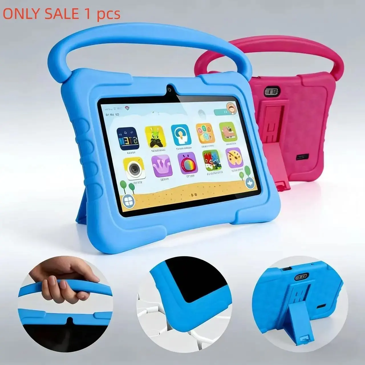 7-Inch Android Portable Tablet with Shockproof Case, 1gb+16GB, Wi-Fi, Parental Control, Dual Cameras, Bluetooth-compatible, Educational, Blue/, Eye Protection Mode