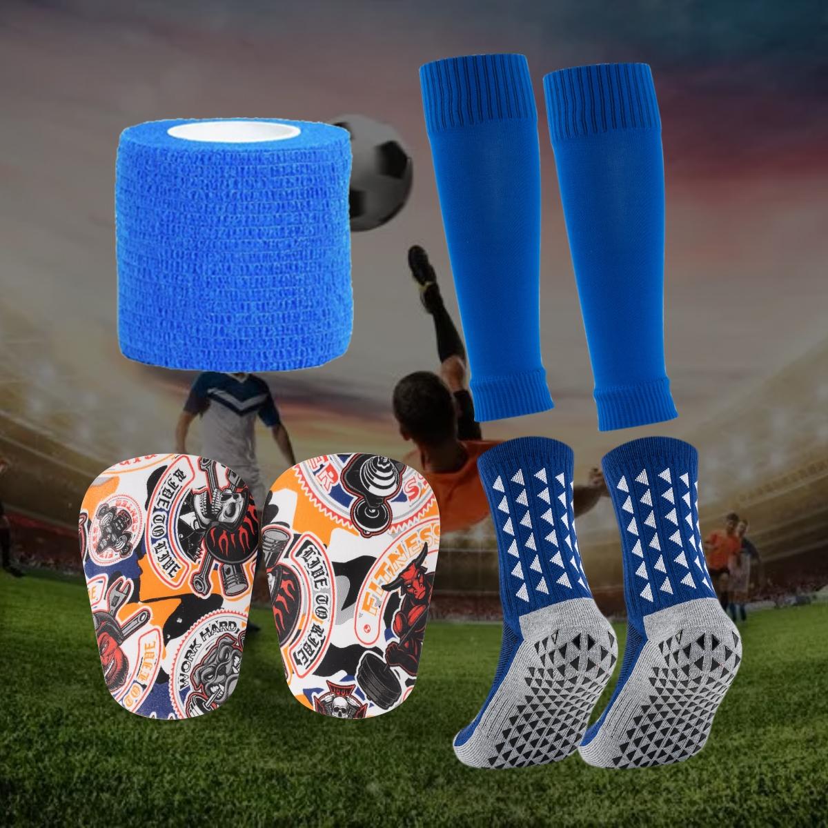 Football Shin Guards Set, 1 Set Non-slip Football Socks with Shin Guards & Shin Guards Sleeves & Shin Guards Straps, Football Accessories for Men & Women