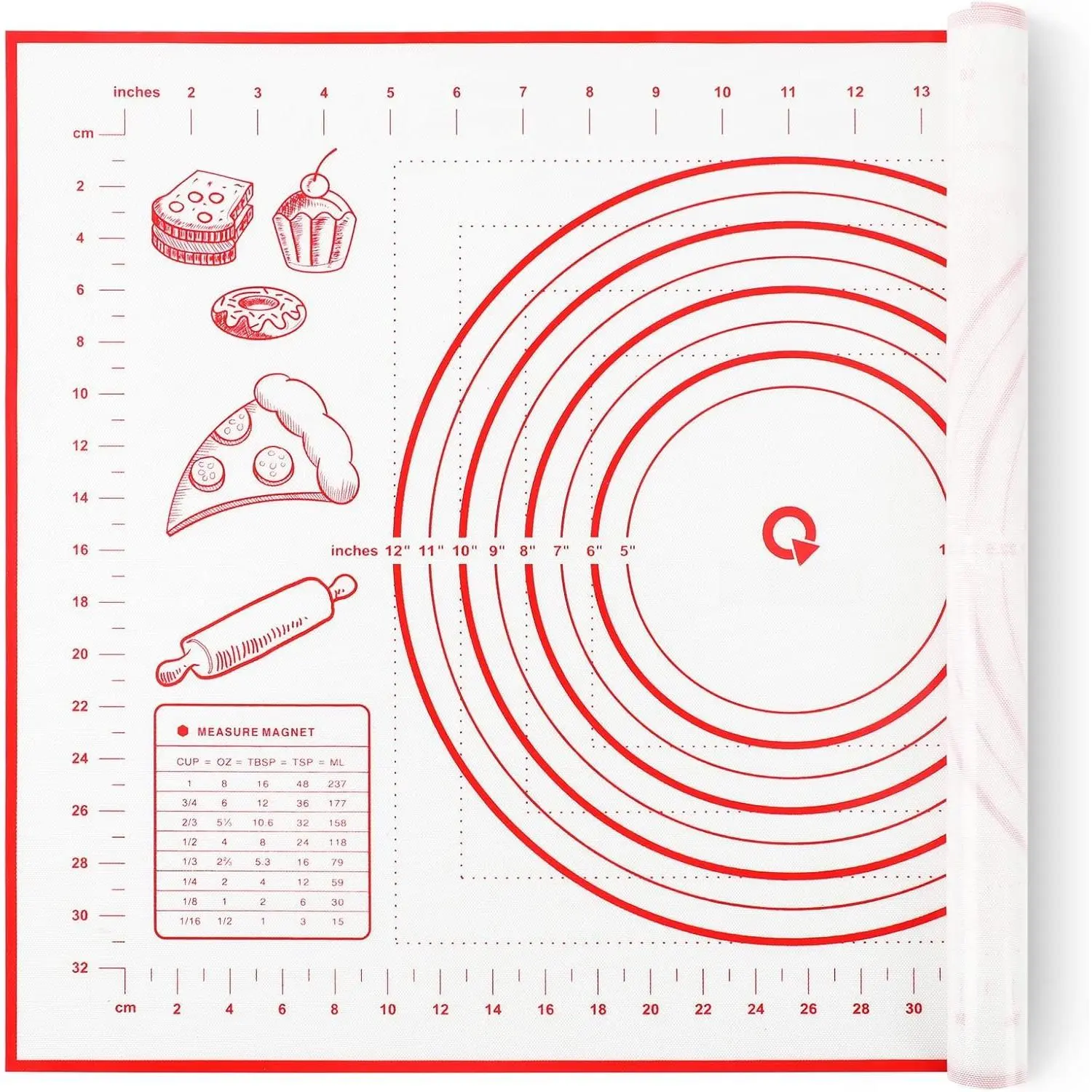 Baking Pastry Mat Large Dough Kneading Sheet for Rolling, 16×24 in | Non-Stick Non-Slip  Kitchen Pad with Measurement Household Baking Essential for Pie Bread Pizza Cookie Fondant Making