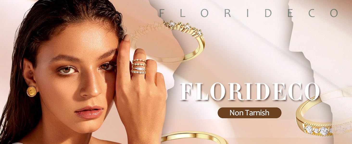 Florideco Stackable Gold Rings 2024 Fashion Accessories for Women Non Tarnish Thin 14K Gold Plated Thumb Rings Dainty Cubic Zirconia Promise Wedding Bands Engagement Stacking Rings Sizes 5-10