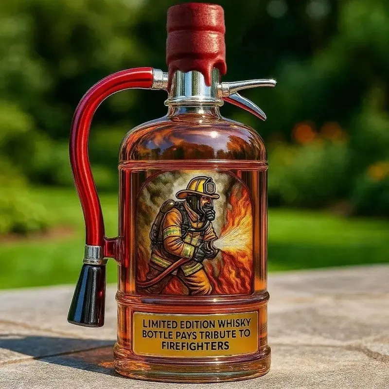 Fire Hose Shaped Whiskey Decanter, Limited Edition Collectible Firefighter Tribute, Unique Fireman Themed Glass, Bar Home Decor Gift