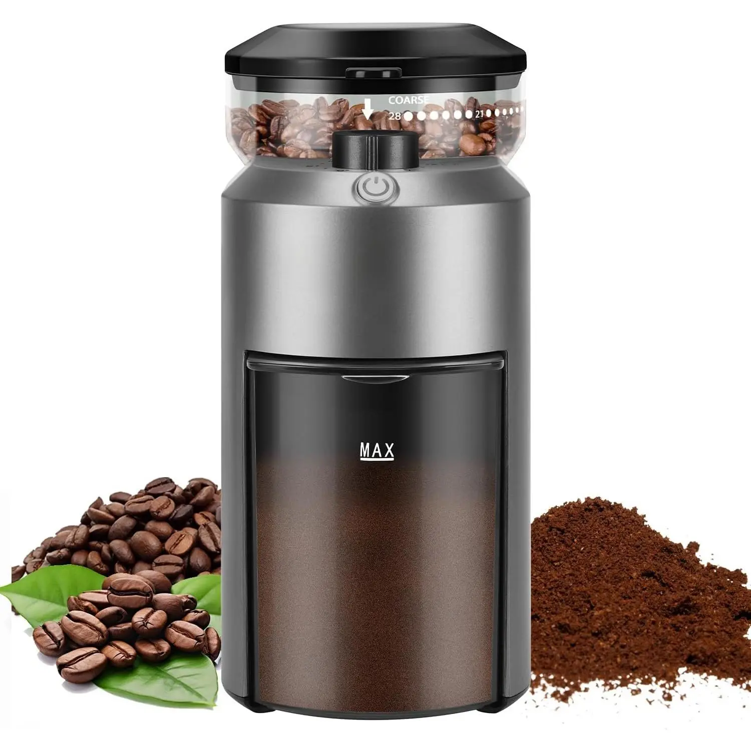 Coffee  - Electric Burr Coffee  - Adjustable Burr Mill with 28 settings - 12 Cups - Professional Coffee Bean  - Grey